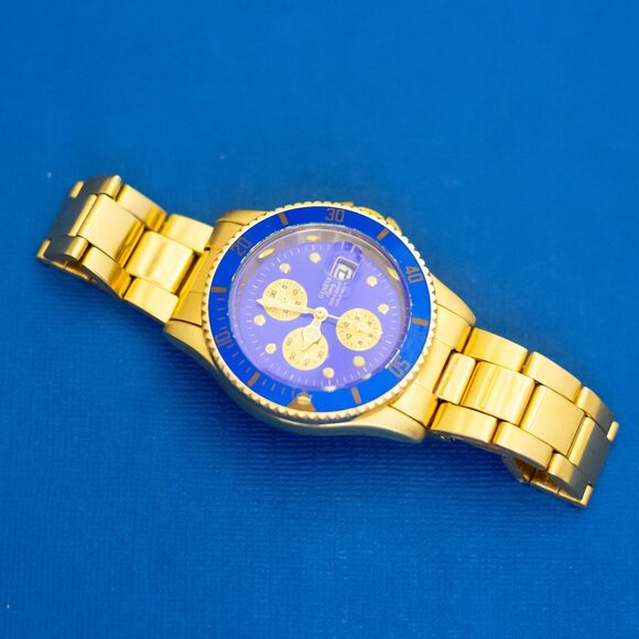 8 inch, Vintage Blue Center Gold Tone Analog Watch by Geneva - D41 - Picture 1 of 3